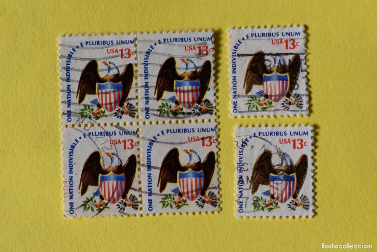 Sellos: Lote 6 sellos Estados Unidos. USA. EEUU. &Aacute;guila. 13 c. Bloque. Usados