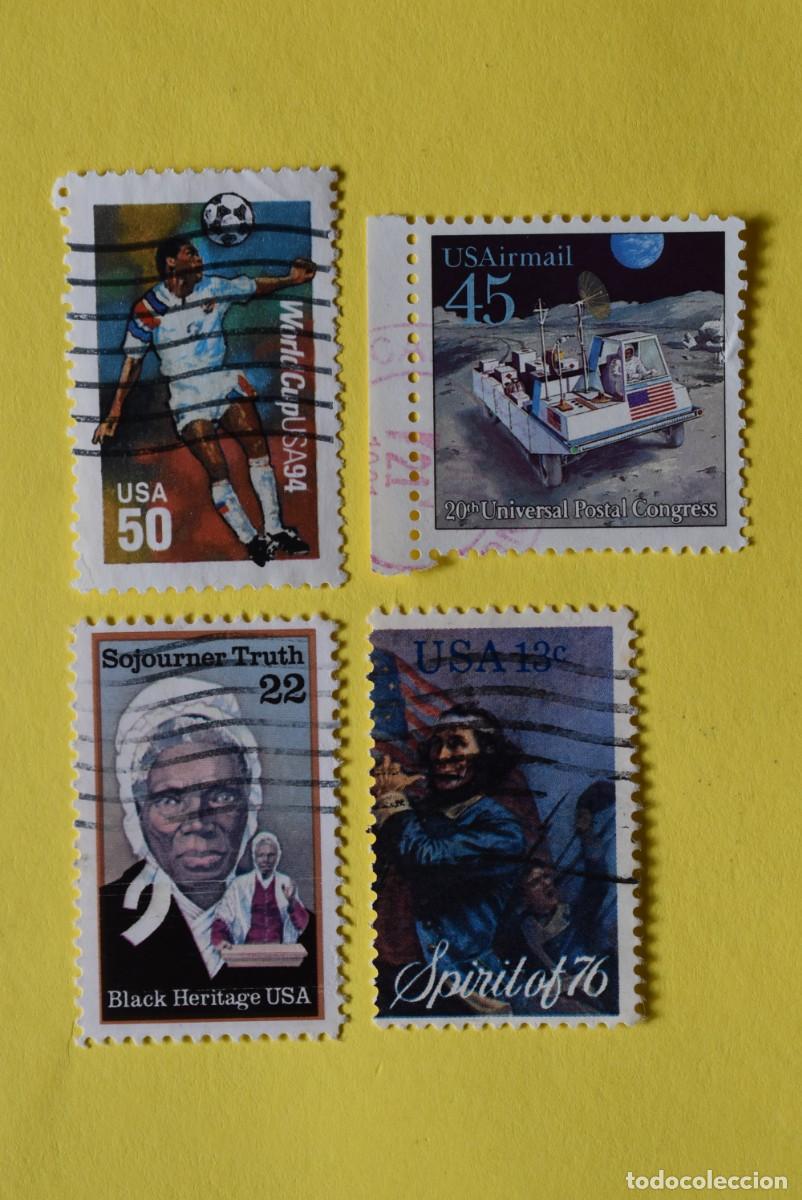 Briefmarken: Lote 4 sellos Estados Unidos. USA. EEUU. Varias tem&aacute;ticas. World Cup USA 94. Usados