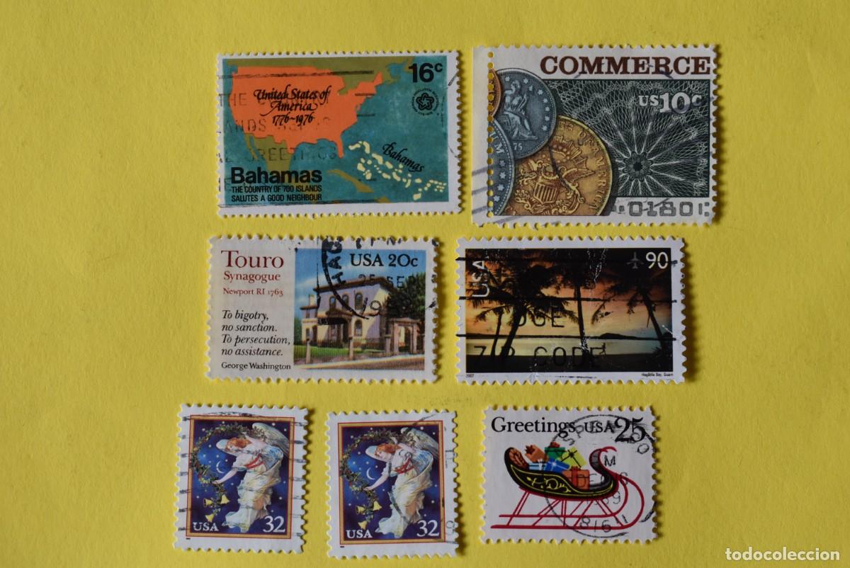 Briefmarken: Lote 7 sellos Estados Unidos. USA. EEUU. Navidad. Christmas. USAirmail. Correo A&eacute;reo. Usados