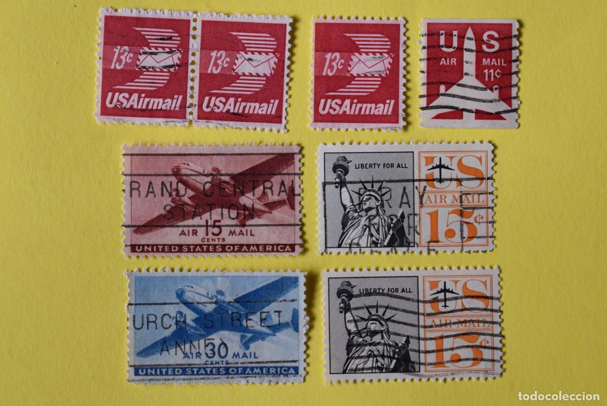 Briefmarken: Lote 8 sellos Estados Unidos. USA. EEUU. Correo A&eacute;reo. Air Mail. Usados