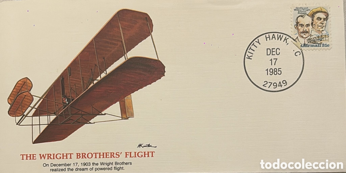 Sellos: CA)United States 1985 The Wright Brothers&rsquo; Flight &ndash; Commemorative cover honoring the Wright Brother