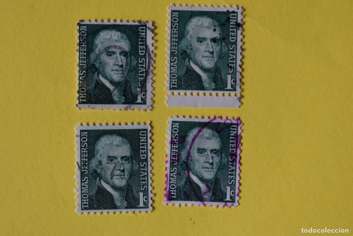 Stamps: Lote 4 sellos Estados Unidos. USA. EEUU. Presidentes. Thomas Jefferson. 1 centavo. Usados