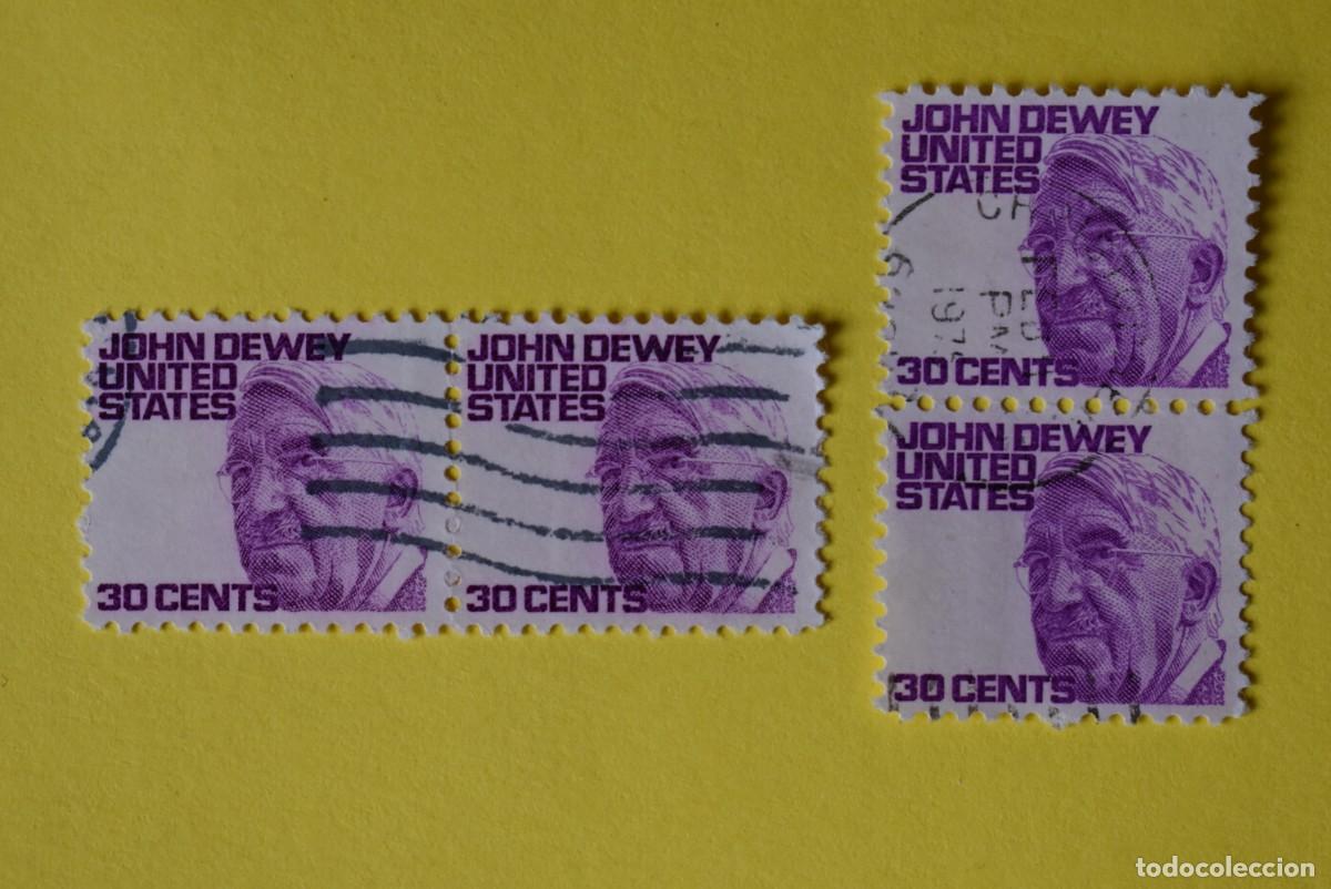 Sellos: Lote 4 sellos Estados Unidos. USA. EEUU. Presidentes. John Devey. 30 c. Usados. bloque