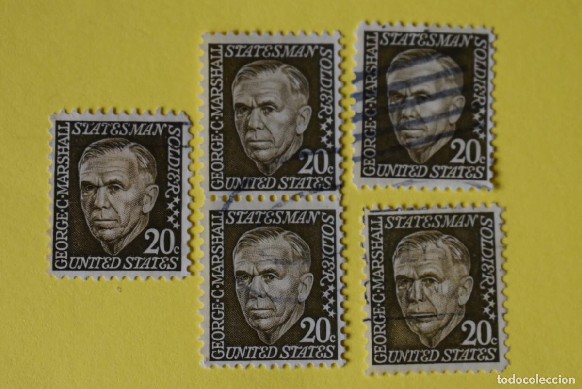 Sellos: Lote 5 sellos Estados Unidos. USA. EEUU. Presidentes. Marshall. 20 c. Usados