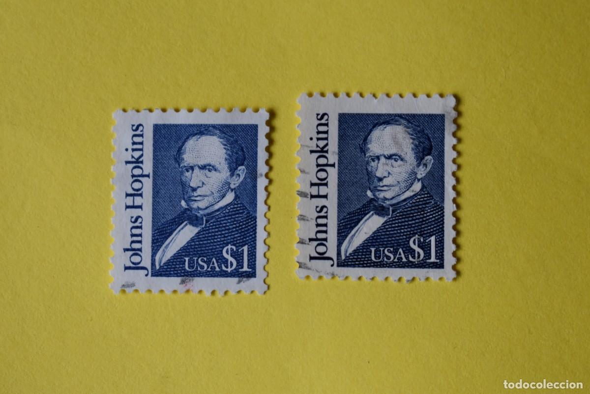 Sellos: Lote 2 sellos Estados Unidos. USA. EEUU. Presidentes. Johns Hopkins. 1 dolar. Usados