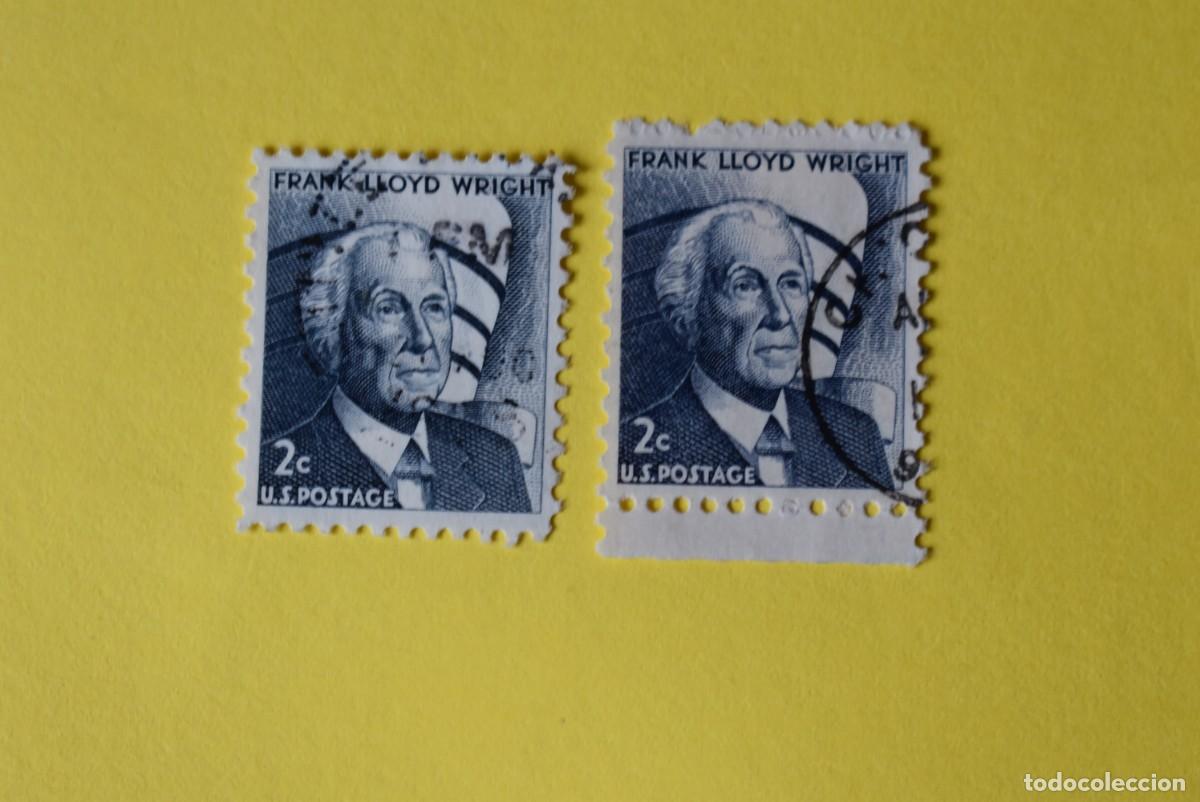 Sellos: Lote 2 sellos Estados Unidos. USA. EEUU. Presidentes. Frank Lloyd Wright. 2 centavos. Usados