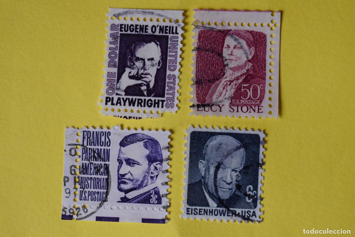 Sellos: Lote 4 sellos Estados Unidos. USA. EEUU. Personajes. Eisenhower. Varios valores. Usados
