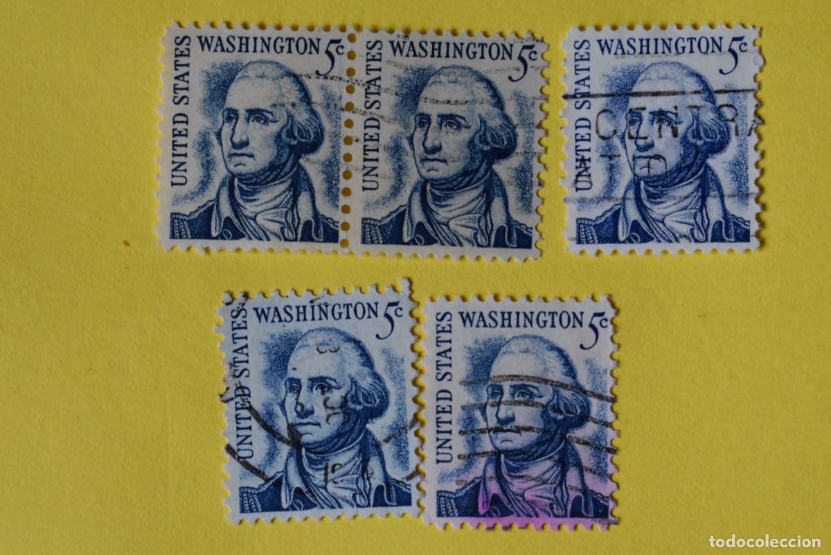 Sellos: Lote 5 sellos Estados Unidos. USA. EEUU. Presidentes. Washington. 5 c. Bloque. Usados