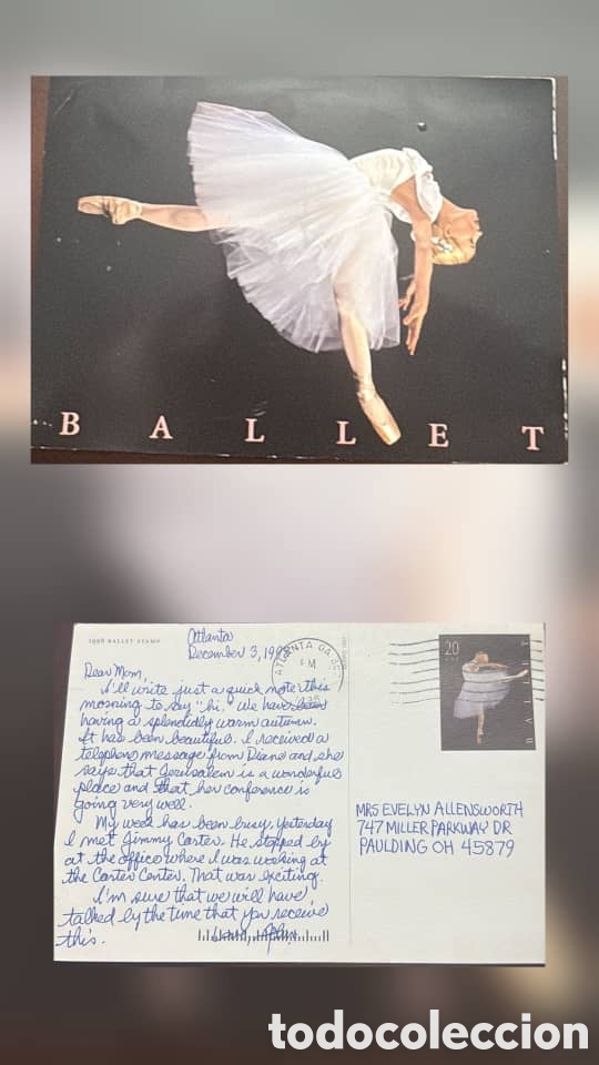 Sellos: CA)United States &middot; 1989 &middot; Ballet Postcard &mdash; An American postcard dated December 3, 1989,