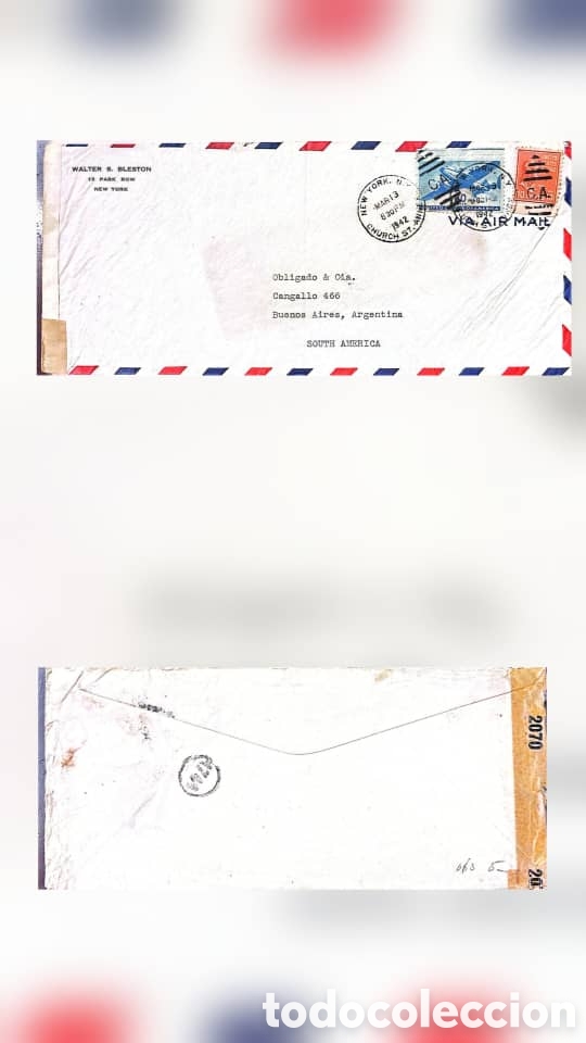 Sellos: CA)United States &middot; 1947 &middot; International Airmail Cover &mdash; An American envelope postmarked March 31