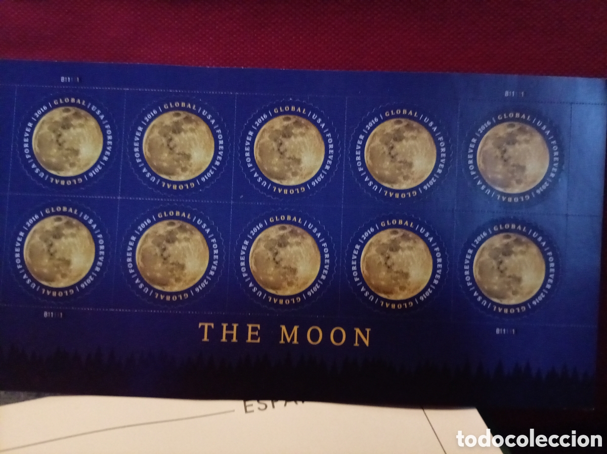 Sellos: USA 2016 &ldquo;THE MOON&rdquo; Hoja Completa 10 Sellos Global Forever USPS &ndash; Lunar Stamps