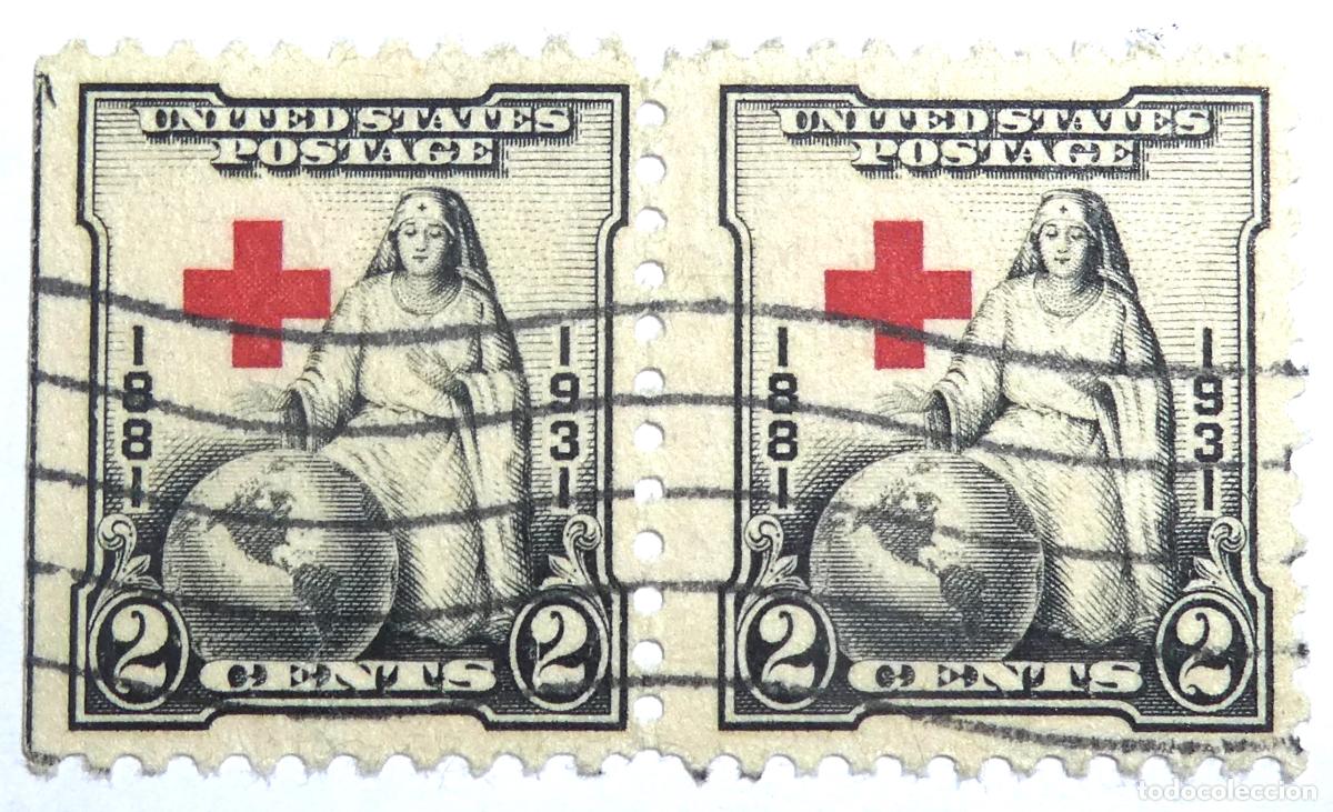 Sellos: 2 Sellos postales de Estados Unidos 2 centavos de la Cruz Roja Estadounidense de 1931