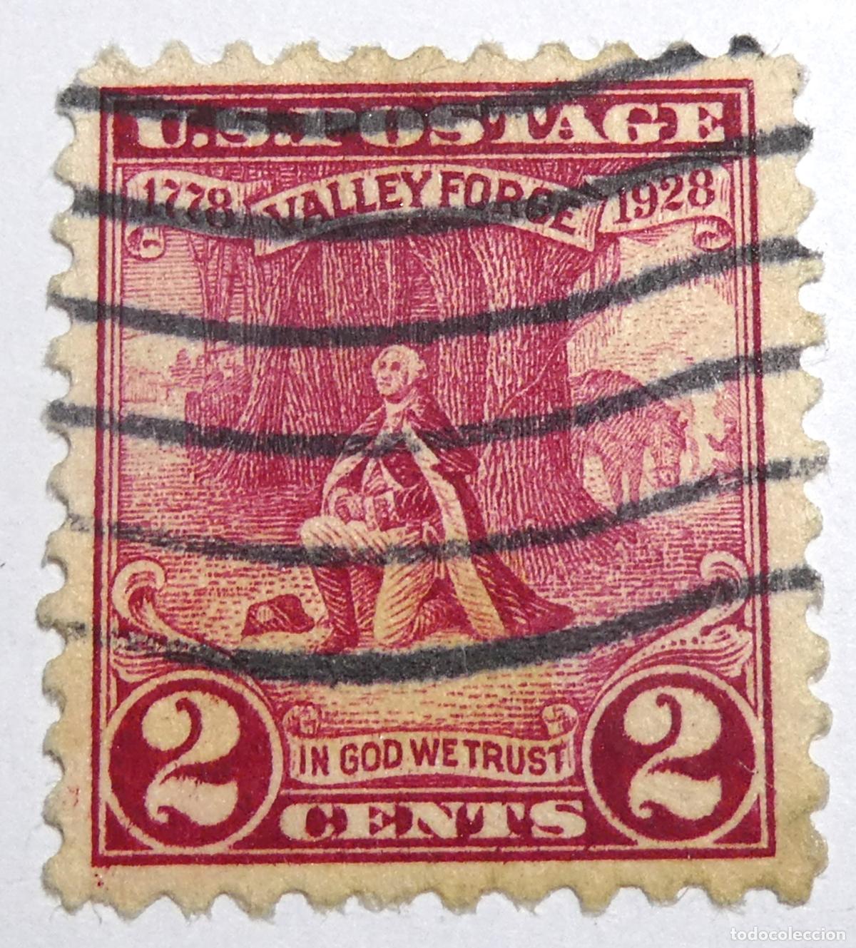Sellos: Sello postal de Estados Unidos 2 centavos 1928, 150 aniversario Ej&eacute;rcito Continental en Valley Forge