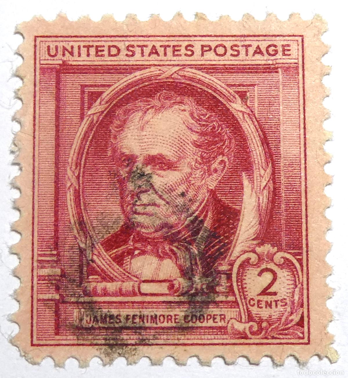 Sellos: Sello postal de Estados Unidos 2 centavos 1940, James Fenimore Cooper
