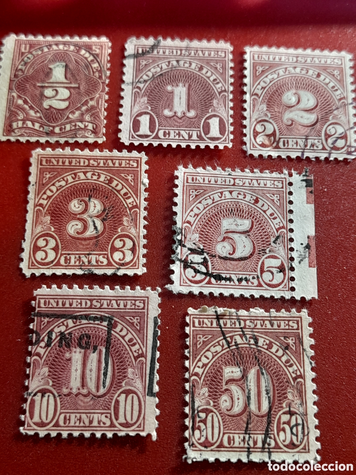 Sellos: Sello (7/8v) Estados Unidos mtdo/udo 1931. N&uacute;meros. Franqueo vencido. Lote 3 eeuu