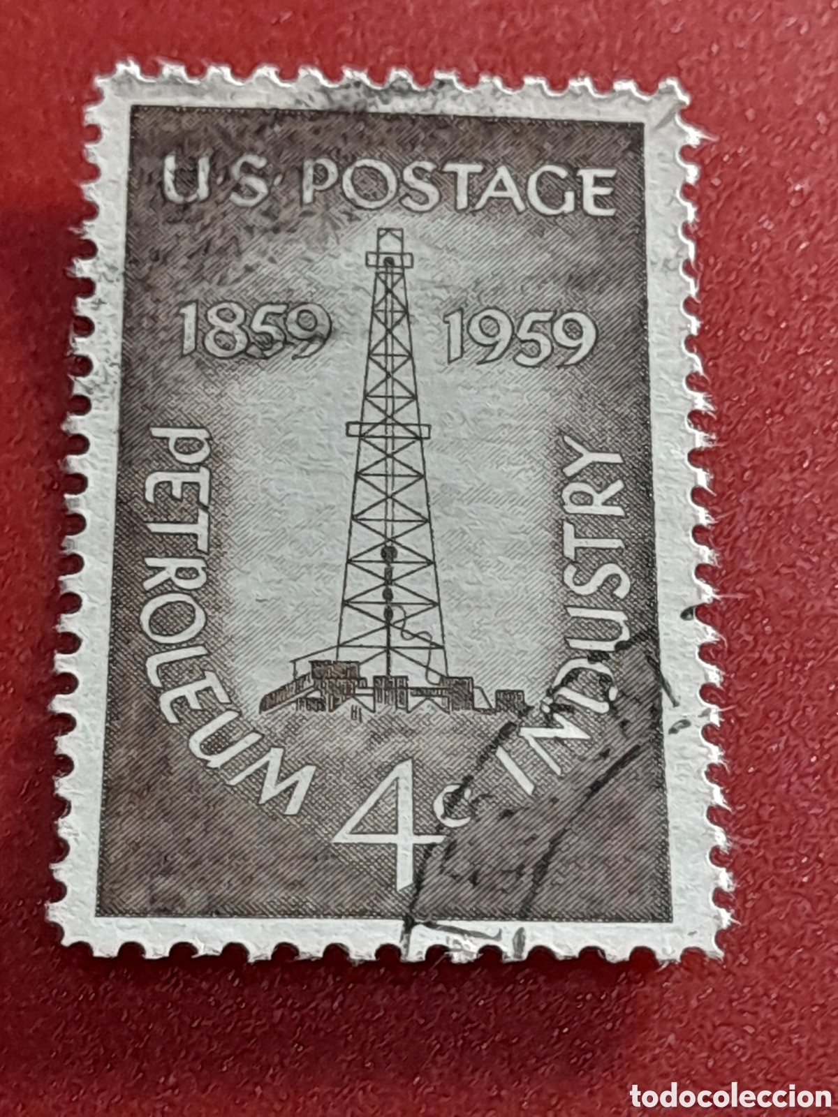Sellos: Sello Estados Unidos mtdo/udo 1959. 100Aniv industria petr&oacute;leo. Torre. Extracci&oacute;n. Desarrollo.