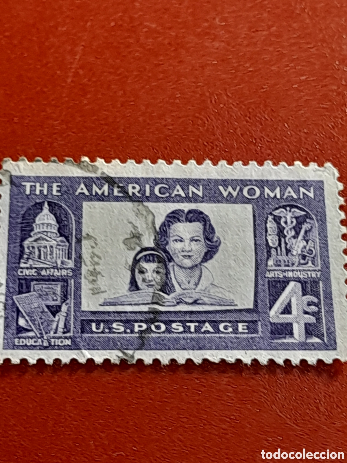 Sellos: Sello Estados Unidos mtdo/udo 1960. Homenaje a la mujer americana. Capitolio. Libros. Educaci&oacute;n.