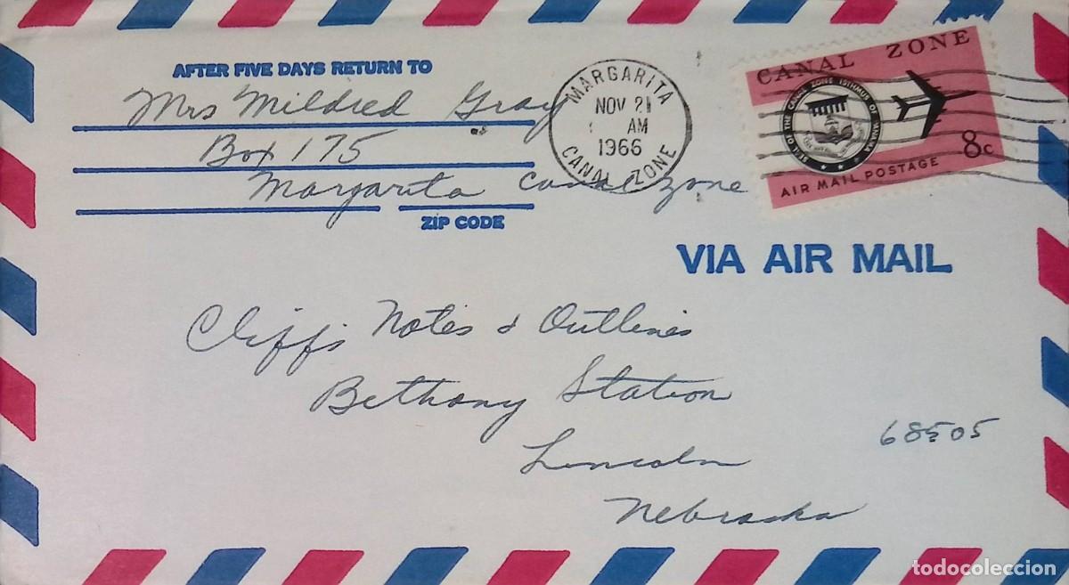 Sellos: O) 1966 CANAL ZONE, MARGARITA, SEAL AND JET PLANE,CIRCULATED TO LONDON