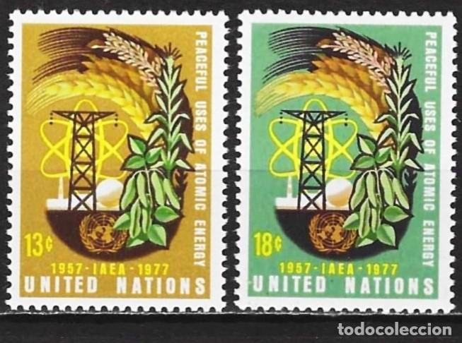 Sellos: Naciones Unidas (Nueva York) 1977 - Mi 313 y 314 - YT 281 y 282 - Energ&iacute;a at&oacute;mica - MNH**