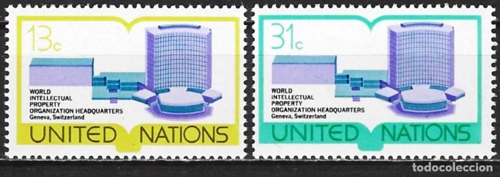 Sellos: Naciones Unidas (Nueva York) 1977 - Mi 303 y 304 - YT 273 y 274 - Edificios de la ONU - MNH**