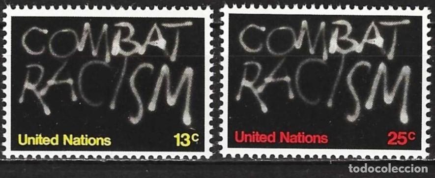 Sellos: Naciones Unidas (Nueva York) 1977 - Mi 311 y 312 - YT 279 y 280 - No al Racismo - MNH**