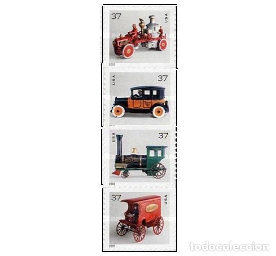 Sellos: ESTADOS UNIDOS, 2002 SW3734/37 tira ''Juguetes-Adhesivo''./ Nuevos, sin fijasellos, MNH.