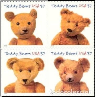 Sellos: ESTADOS UNIDOS, 2002 SW3746/49 BL4 'Osito peluche-Adhesivos''./ Nuevos, sin fijasellos, MNH.