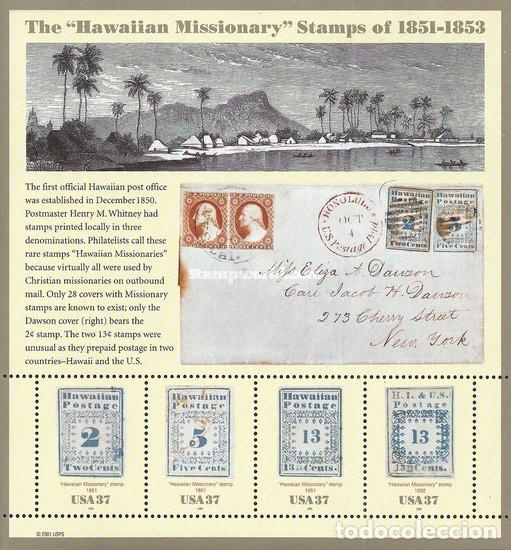 Sellos: ESTADOS UNIDOS, 2002 SW3771/74HB &rdquo;Sello Misionero. Adhesivo&rdquo;./ Nuevos, sin fijasellos, MNH.