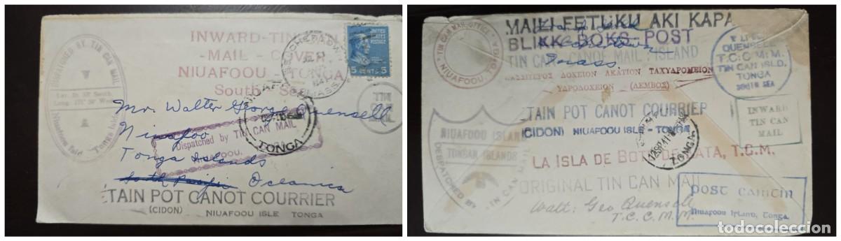 Sellos: O) UNITED STATES - USA, DISPATCHED BY TIN CAN MAIL, ETAIN POT CANOT COURRIER, CIDON NIUAFOOU ISLE T