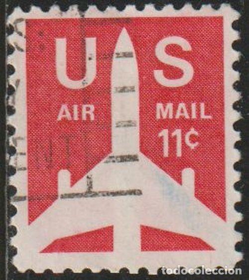 Sellos: USA 1971 Scott C78 Sello &ordm; Silueta Avion Jet Airliner Serie Basica Air Mail Michel 1029yA Yvert PA74