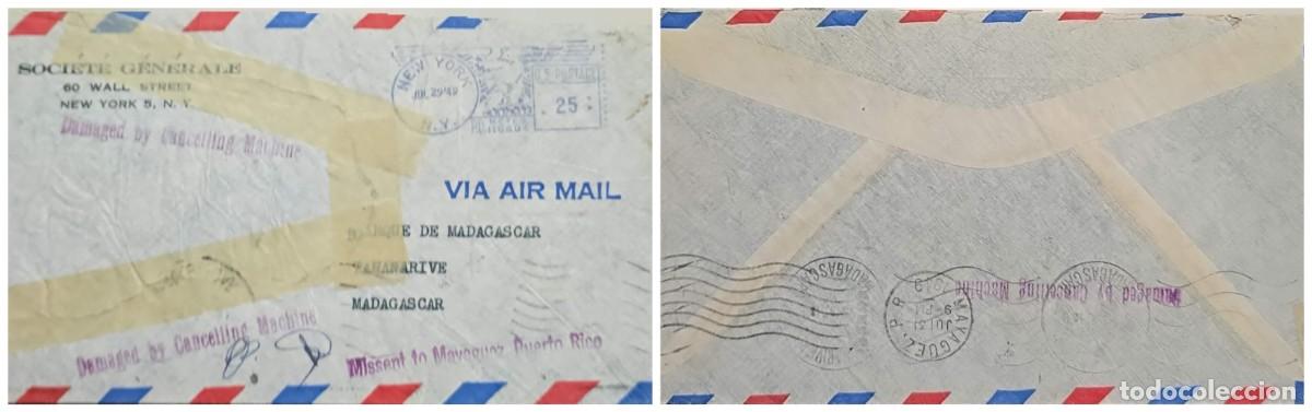 Sellos: O) 1949 UNITED STATES - USA, NEW YORK, METER STAMP, SOCIETE GENERALE STREET, DAMAGE BY MACHINE,CIRC