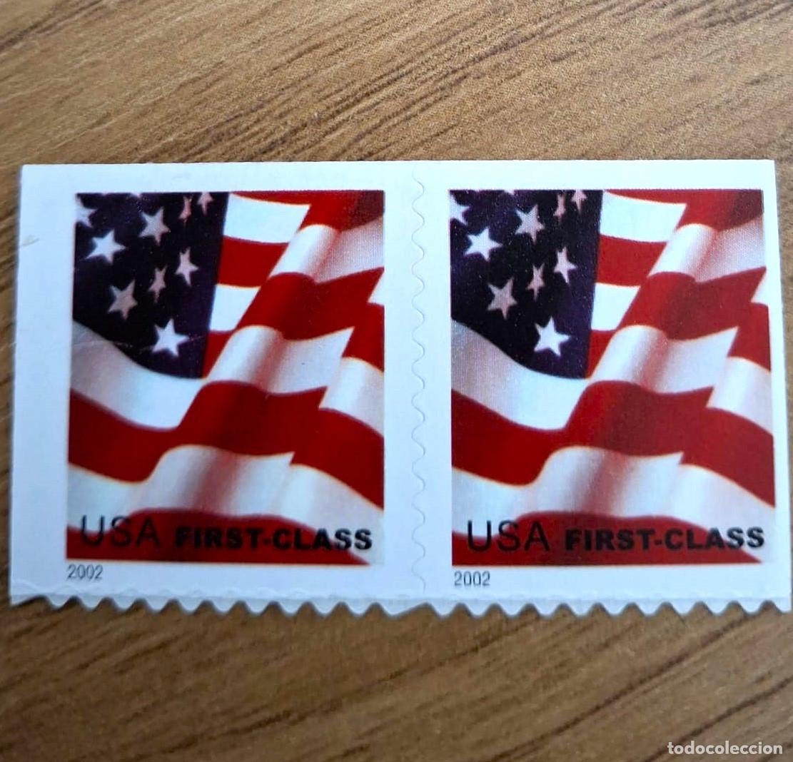 Sellos: ESTADOS UNIDOS, 2002 SW3693 &rdquo;Bandera, First-Class&rdquo; Par. Anv. y Rev. Dent. 10 1/4 y 10 3/4. (Ver m&aacute;s)