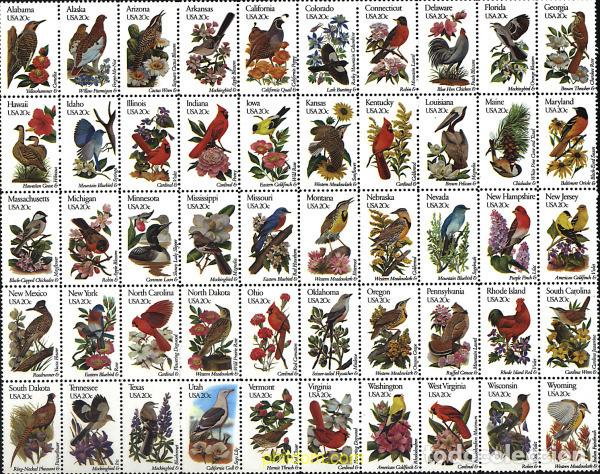 Sellos: 4889 MNH ESTADOS UNIDOS 1982 PAJAROS Y FLORES DE LOS 50 ESTADOS