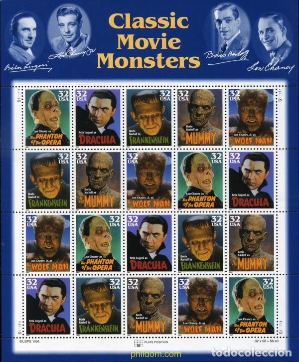 Sellos: 358375 MNH ESTADOS UNIDOS 1997 MONSTRUOS DEL CINE CLASICO