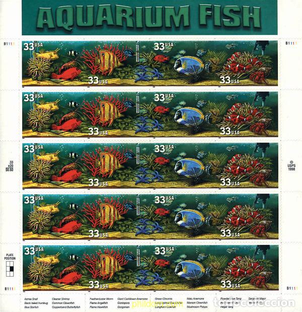 Sellos: 10617 MNH ESTADOS UNIDOS 1999 PECES DE ACUARIO