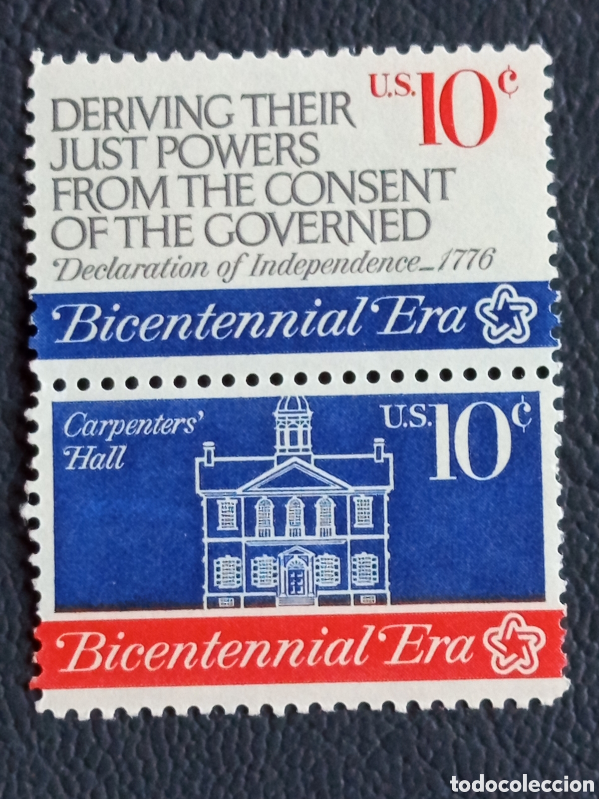 Sellos: Pareja Sellos EE.UU. 1974 Era del Bicentenario Carpenters' Hall 10c Se-tenant Cat#1543-1544 MNH