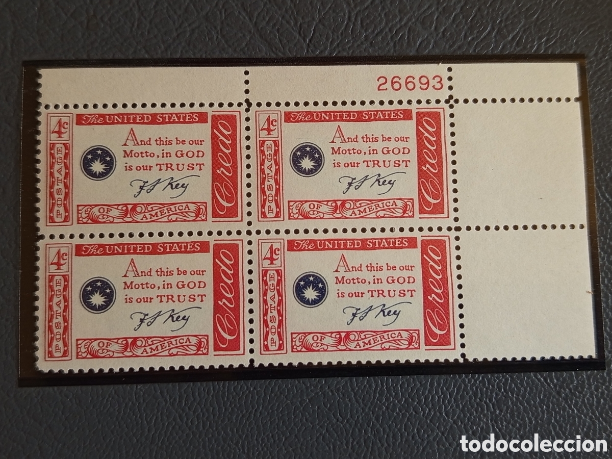 Sellos: Bloque 4 Sellos USA 1960 Credo Cat. Scott #1142 Placa 26693 MNH