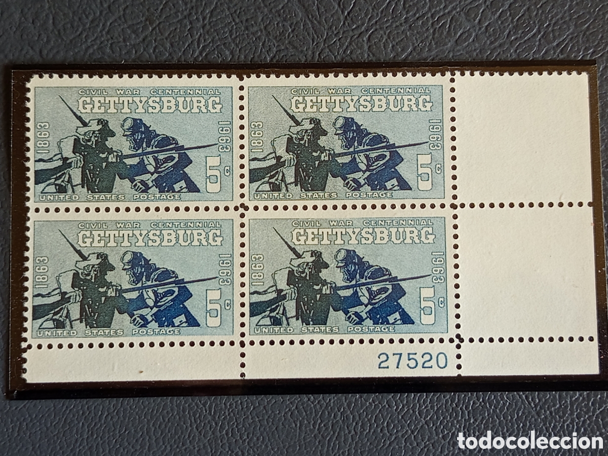 Sellos: Bloque 4 Sellos USA 1963 Gettysburg Cat. Scott #1181 Placa 27520 MNH