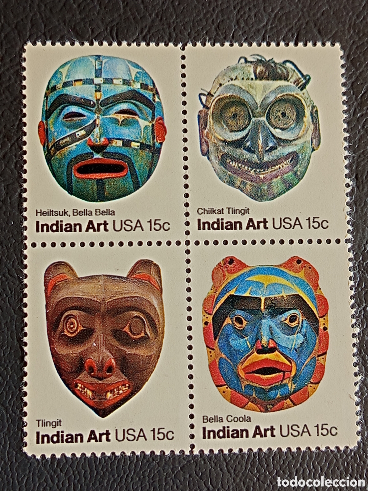 Sellos: Bloque 4 Sellos USA 1980 Indian Art M&aacute;scaras Cat. Scott #1834-1837 MNH