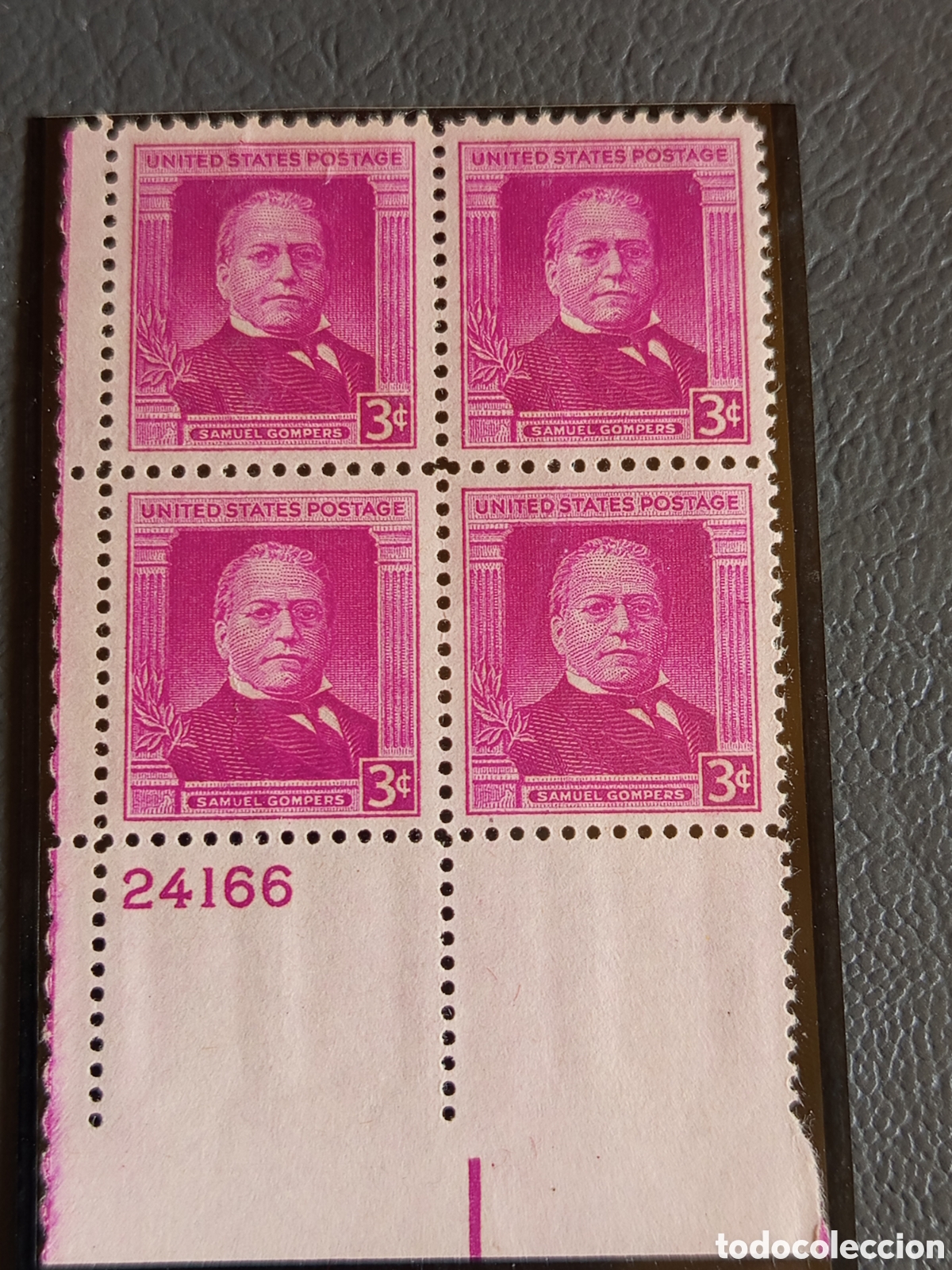 Sellos: Bloque 4 Sellos EEUU 1950 Samuel Gompers Num Plancha 24166 Cat Scott 988 Nuevo MNH