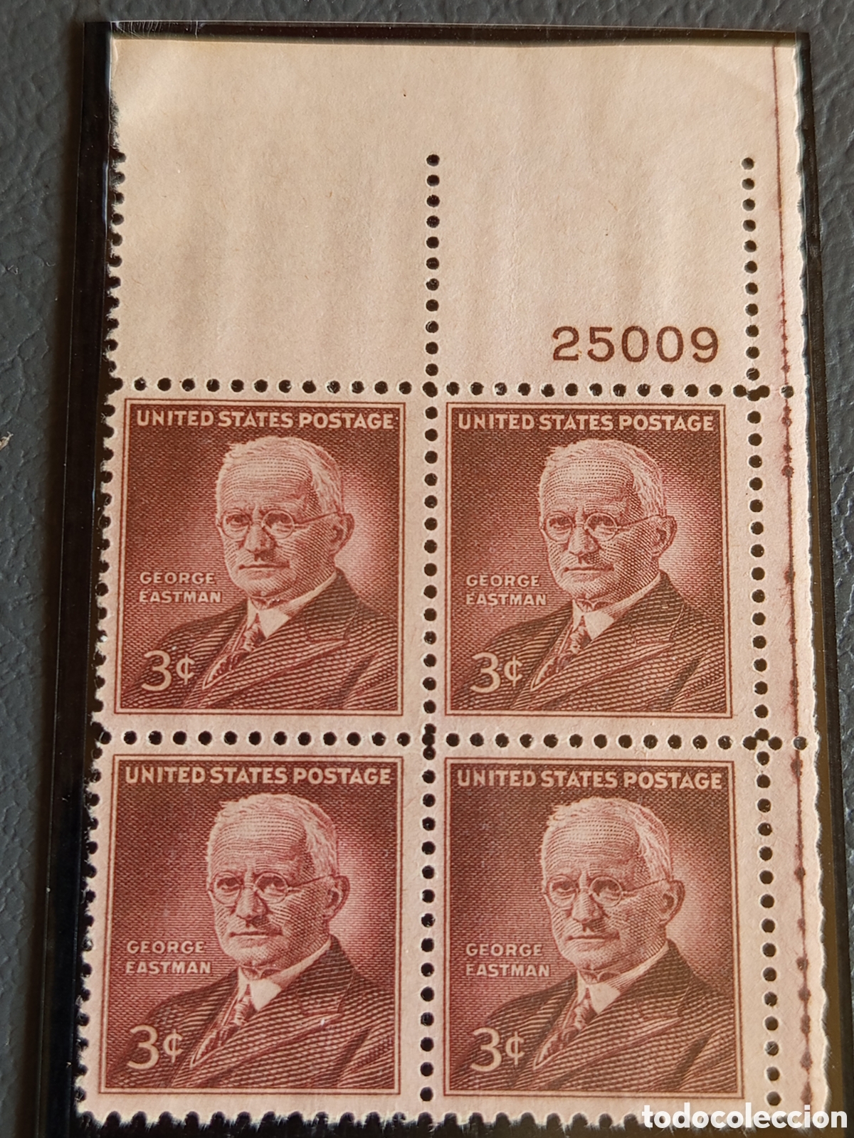 Sellos: Bloque 4 Sellos EE.UU. George Eastman 1954 Cat Scott #1062 MNH Placa 25009