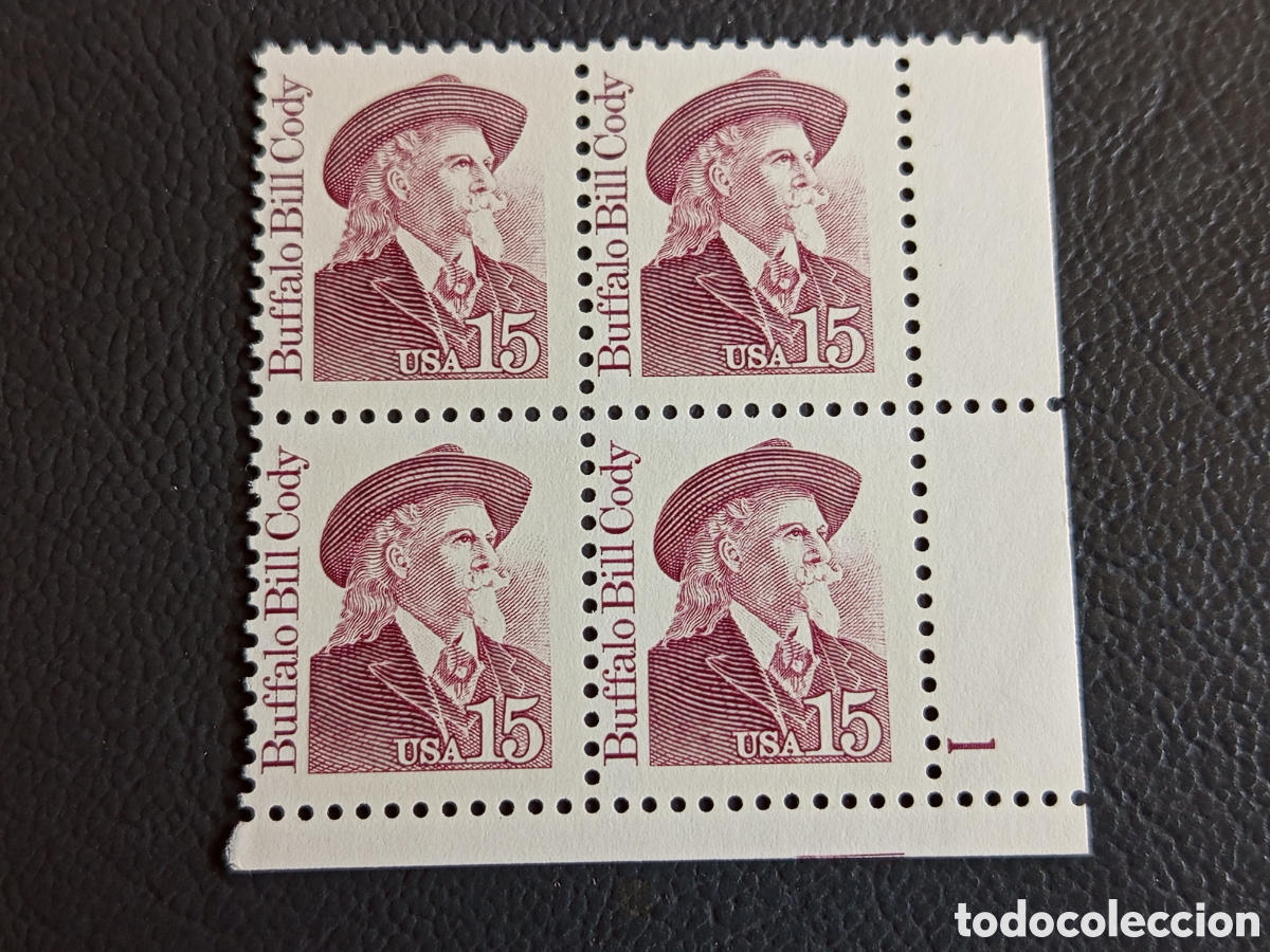Sellos: Bloque 4 Sellos EE.UU. Buffalo Bill 1988 Cat Scott #2179 MNH Placa 1