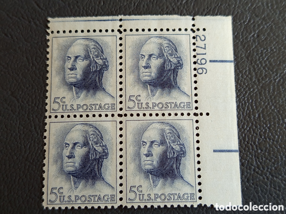 Sellos: Bloque 4 Sellos EE.UU. George Washington 1966 Cat Scott #1283 MNH Placa 27196