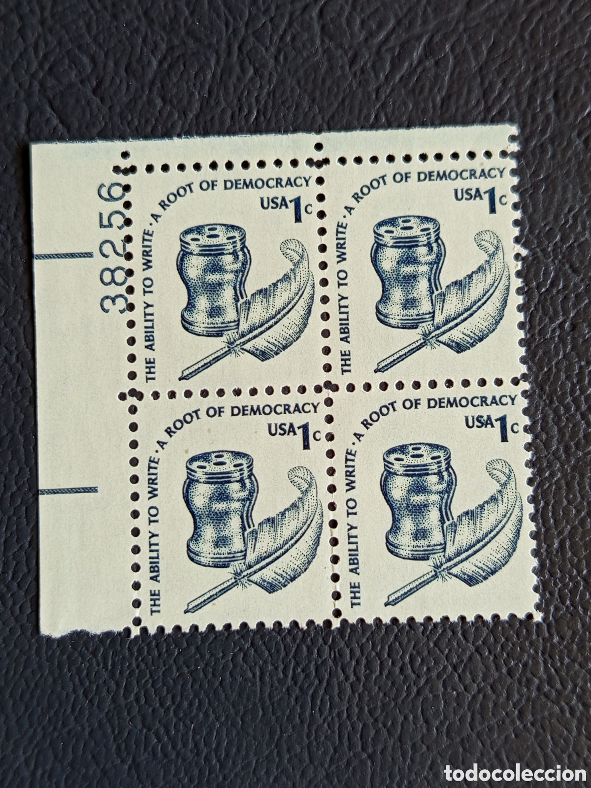 Sellos: Bloque 4 Sellos EE.UU. Ability to Write 1977 Cat Scott #1582 MNH Placa
