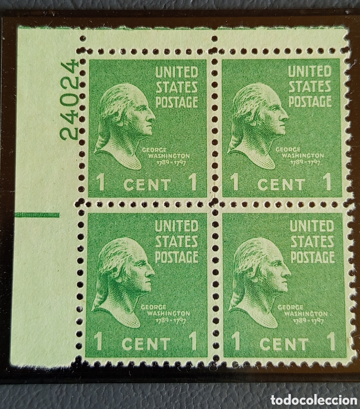 Sellos: Bloque 4 Sellos EE.UU. George Washington 1954 Cat Scott #1031 MNH Placa 24024