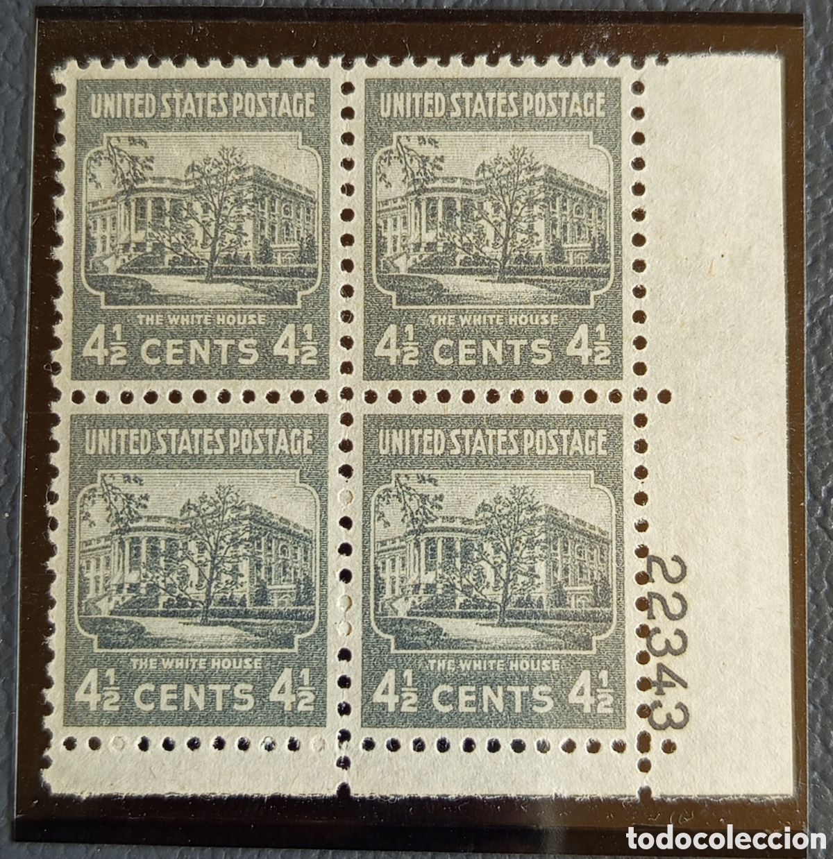 Sellos: Bloque 4 Sellos EE.UU. Casa Blanca 1954 Cat Scott #1036 MNH Placa 22343