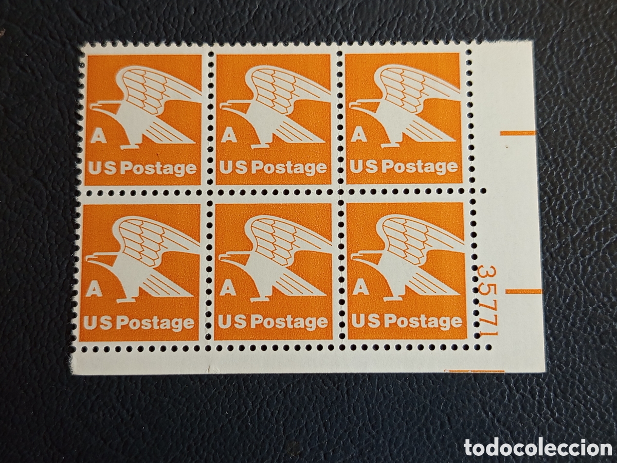 Sellos: Bloque 6 Sellos EE.UU. &Aacute;guila Tarifa A 1978 Cat Scott #1735 MNH Placa 35771