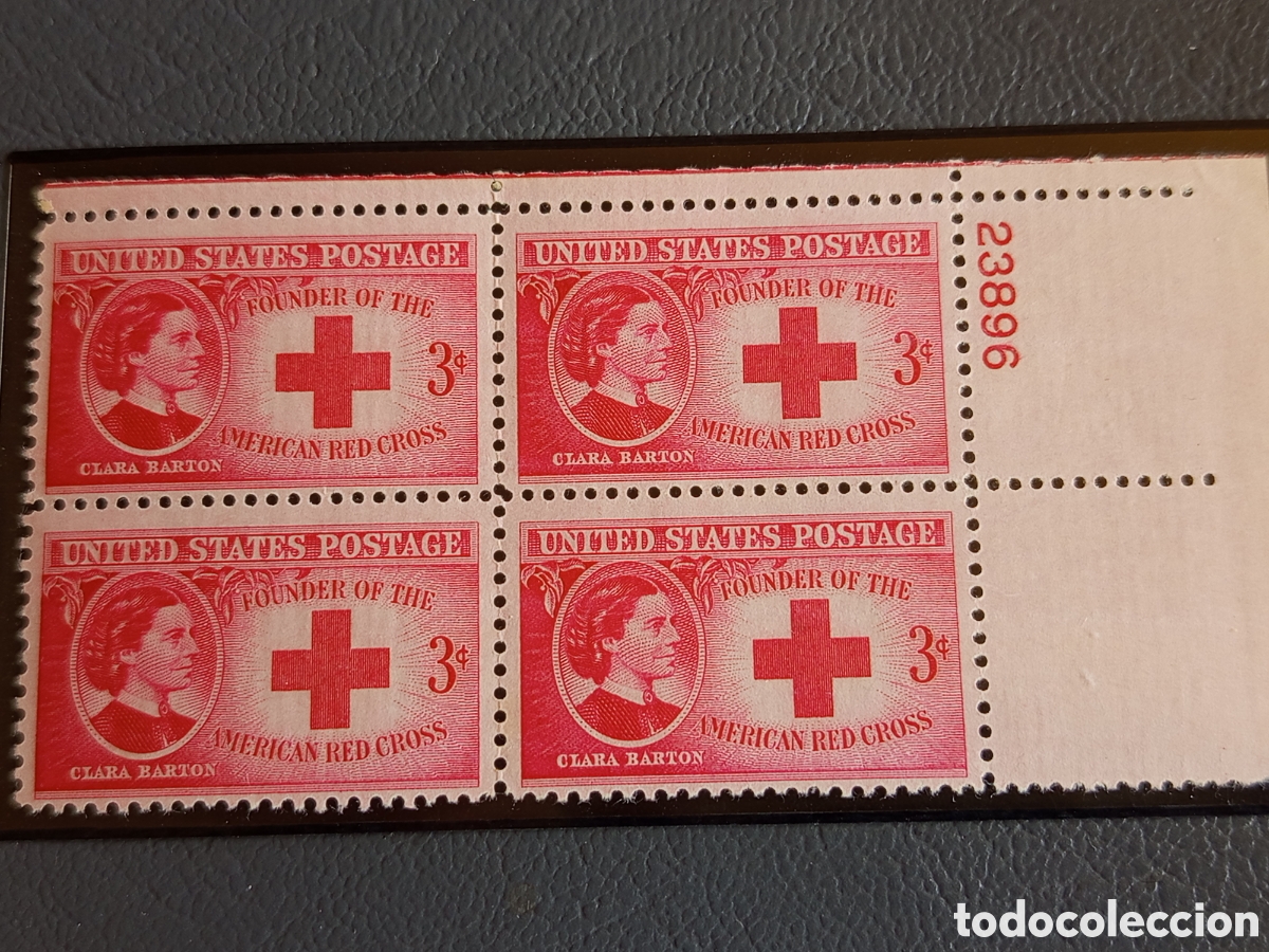 Sellos: EEUU 1948 Clara Barton Cruz Roja Bloque 4 Scott #967 MNH Plate Block 23896