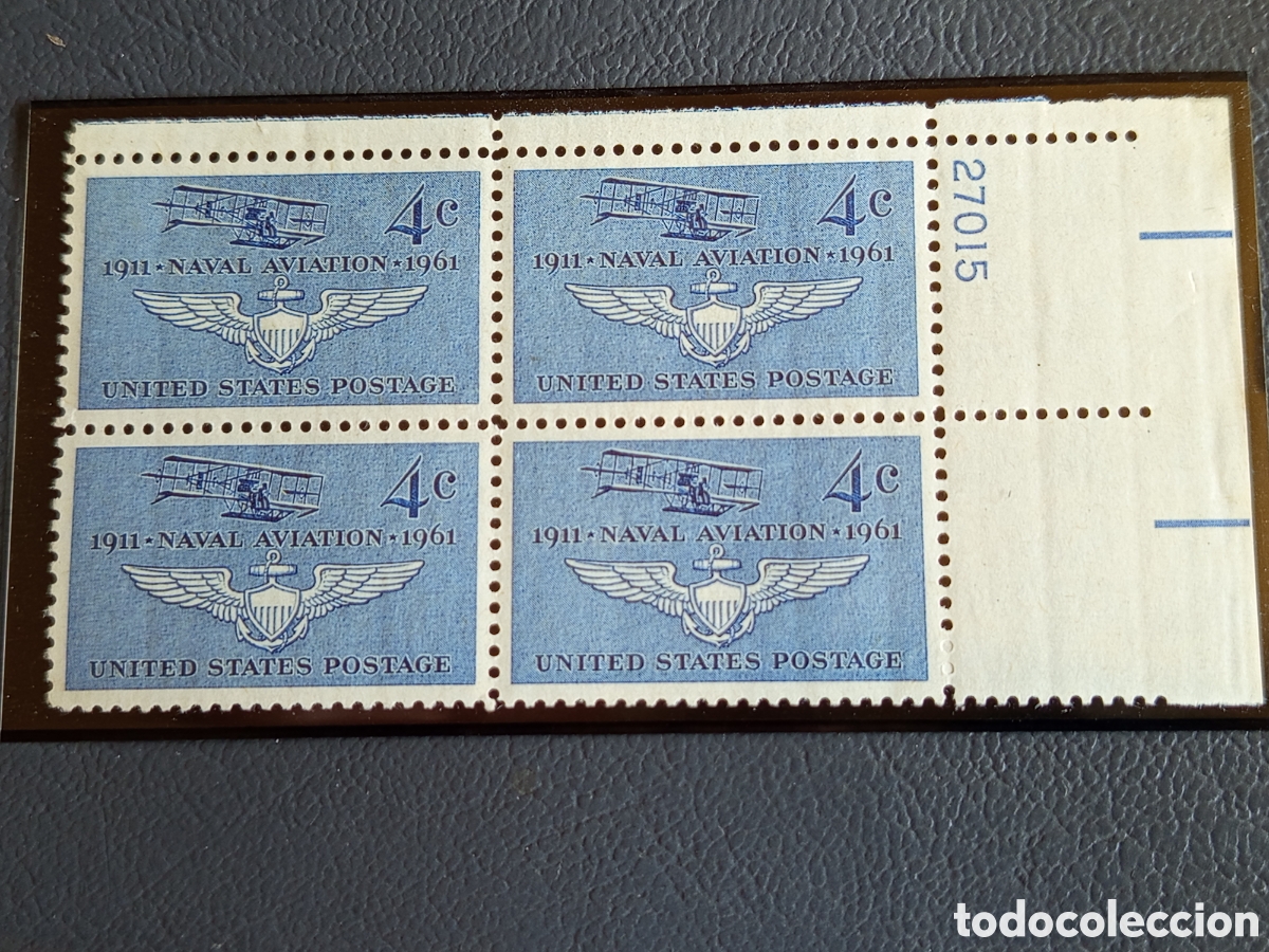 Sellos: Bloque 4 Sellos EE.UU. Aviacion Naval 1961 Cat Scott #1185 MNH Placa 27015