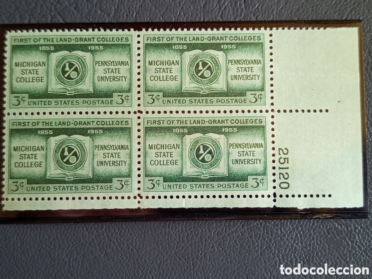 Sellos: EE.UU. 1955 Bloque 4 Sellos Land Grant Colleges Scott 1065 Plancha 25120 MNH